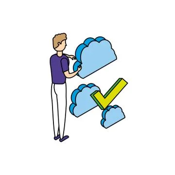 Businessman worker with clouds computing Stockillustratie