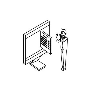 Businessman worker with computer and documents 스톡 일러스트