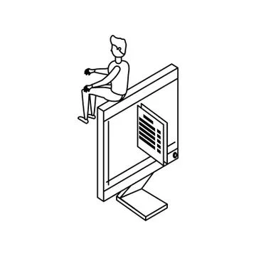 Businessman worker with computer and documents Stock Illustration