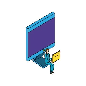 Businessman worker with computer and envelope Stock Illustration