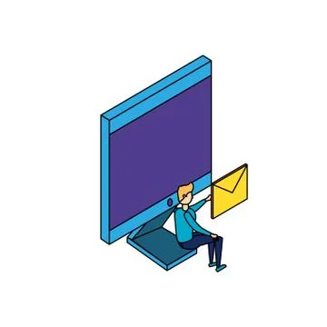 Businessman worker with computer and envelope Stock Illustration