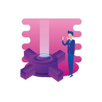 Businessman worker with data center platform Stock Illustration