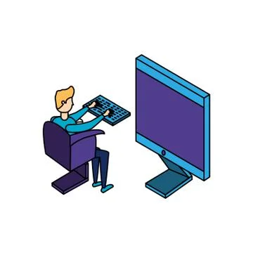 Businessman worker with display computer 스톡 일러스트