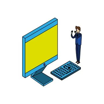 Businessman worker with display computer 스톡 일러스트