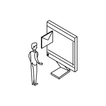 Businessman worker with envelope and computer 스톡 일러스트