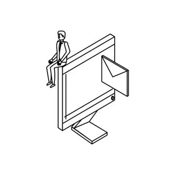 Businessman worker with envelope and computer Stock Illustration