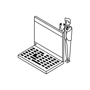 Businessman worker with laptop computer Stock Illustration