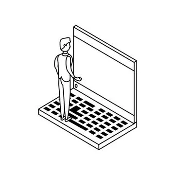 Businessman worker with laptop computer Stock Illustration