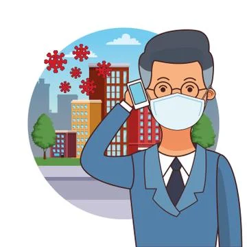 Businessman worker profession using face mask Illustrazione stock
