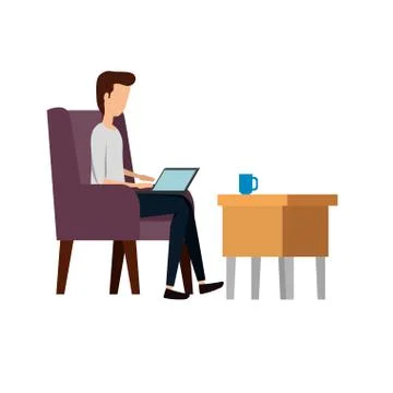 Businessman worker in the sofa using laptop Illustrazione stock