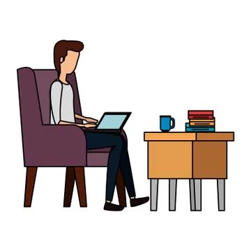 Businessman worker in the sofa using laptop 스톡 일러스트