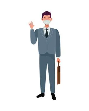 Businessman worker using face mask for covid 19 Stock Illustration