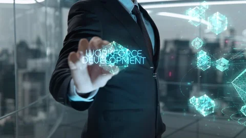 Businessman with Workforce Development hologram concept Stock Footage 118916525