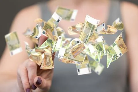 Businessman working with a 3D render of cashflow euro banknote bills 库存照片