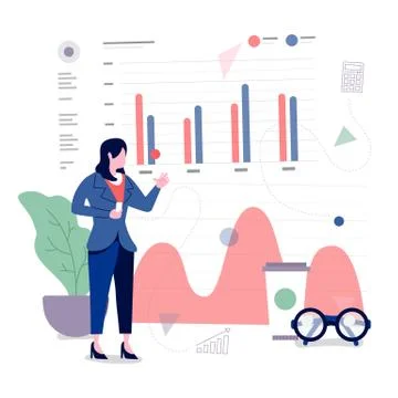 Businessman working analysis data information with graph chart element. Vecto Stock Illustration