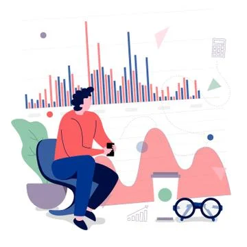Businessman working analysis data information with graph chart element. Vecto Stock Illustration
