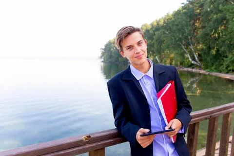 Businessman working on a beach Stock Photos