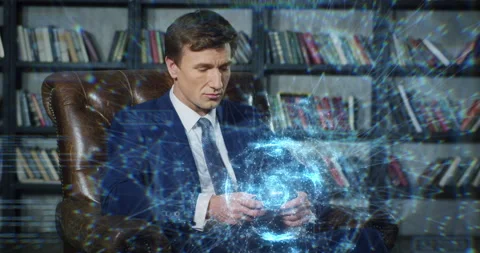 Businessman Working with Big Data Using Smartphone in Slow Motion. Beautiful 動画素材 134748354