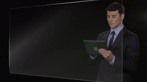  Businessman Working With Big Screen  Stock Footage 210408963