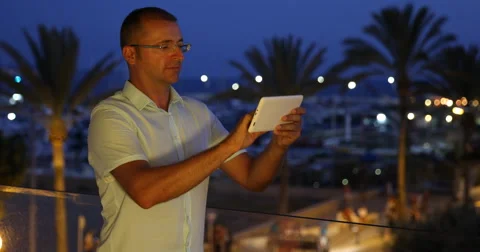 Businessman Working Browsing Digital Tablet Surfing Internet Travel Destination Stock Footage 67906278