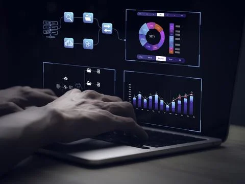 Businessman working with business cloud analytics and Data management syste.. Stock Photos