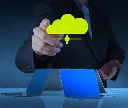 Businessman working with a cloud computing diagram Stockillustratie