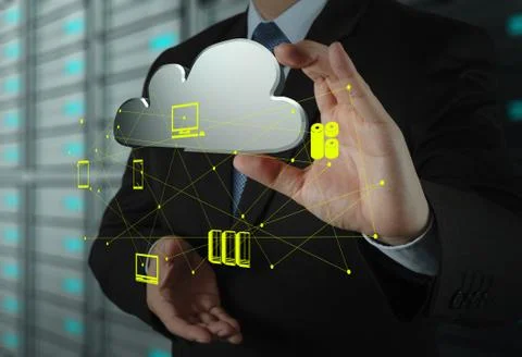 Businessman working with a cloud computing diagram on the new computer Stock Illustration