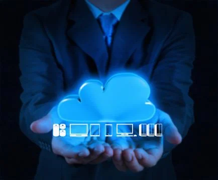 Businessman working with a cloud computing diagram on the new computer Stock Illustration