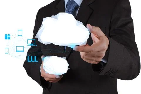 Businessman working with a cloud computing diagram on the new computer イラスト素材