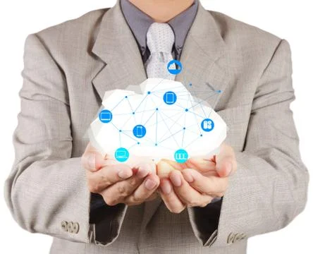Businessman working with a cloud computing diagram Иллюстрация