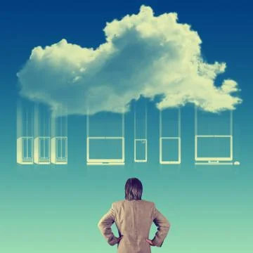 Businessman working with a cloud computing diagram Stock Illustration