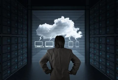 Businessman working with a cloud computing diagram on the new computer interf イラスト素材