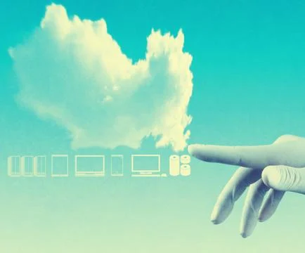 Businessman working with a cloud computing diagram on the new computer interf 스톡 일러스트