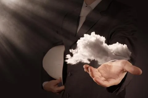 Businessman working with a cloud computing diagram on the new computer interf Stock Illustration