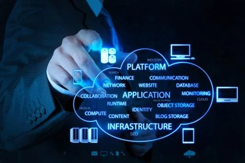 Businessman working with a cloud computing diagram on the new computer Stock Illustration