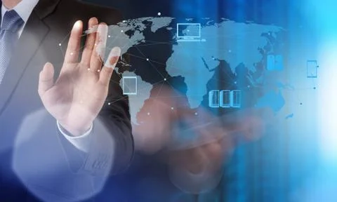 Businessman working with a cloud computing diagram on the new computer interf Stock Illustration