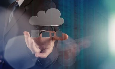 Businessman working with a cloud computing diagram on the new computer interf 스톡 일러스트