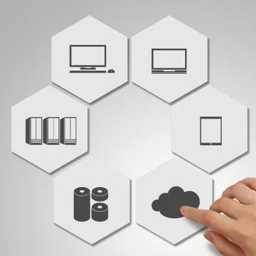 Businessman working with a cloud computing diagram on the new computer interf 스톡 일러스트