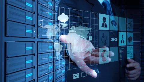 Businessman working with a cloud computing diagram on the new computer interf Stock-Illustration