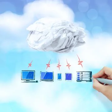 Businessman working with a cloud computing diagram on the new computer interf Stock Illustration