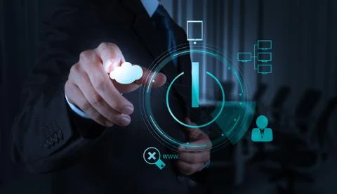 Businessman working with a cloud computing diagram on the new computer interf Ilustración de archivo