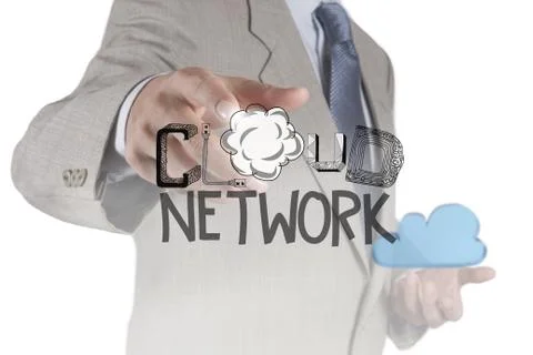 Businessman working with a cloud computing diagram on the new computer interf 스톡 일러스트