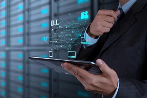 Businessman working with a Cloud Computing diagram on the new computer inte.. Stock Photos