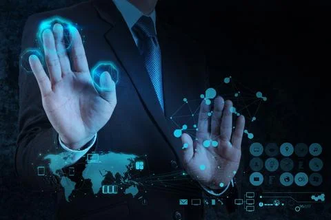 Businessman working with a Cloud Computing diagram on the new computer inte.. Fotos Stock