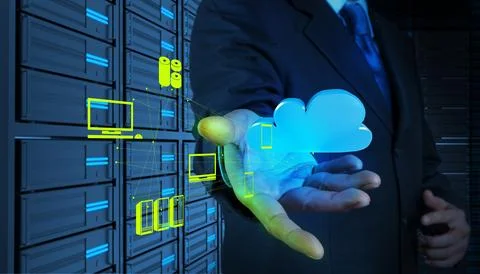 Businessman working with a Cloud Computing diagram on the new computer Stock-Fotos