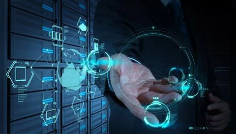 Businessman working with a Cloud Computing diagram on the new computer inte.. Fotos Stock