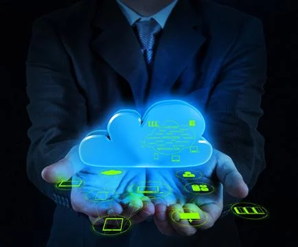 Businessman working with a Cloud Computing diagram on the new computer inte.. Fotos Stock