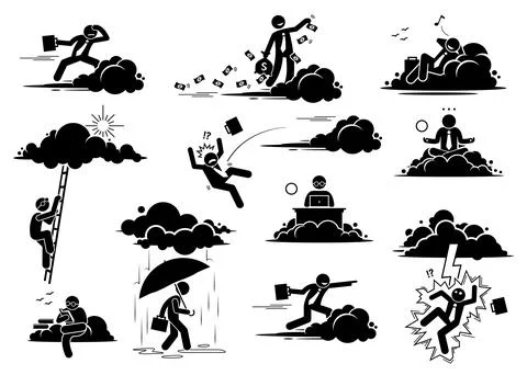 Businessman working in the cloud or sky. Vector illustrations of a business m イラスト素材