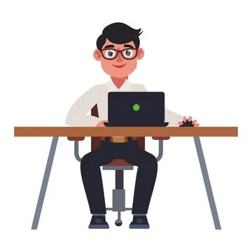 Businessman working at the computer business character working in office Stock Illustration