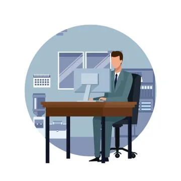 Businessman working on computer cartoon Illustrazione stock
